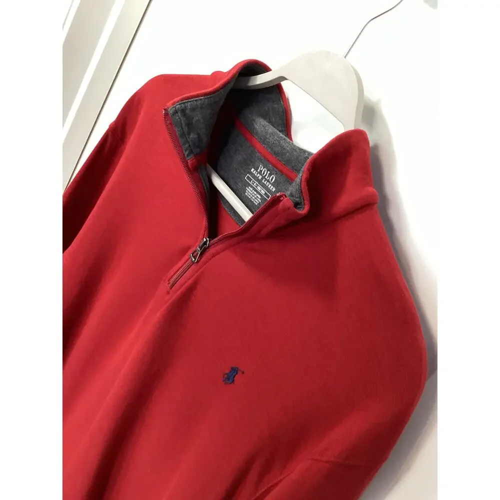 Polo Ralph Lauren Men's Luxury Jersey Quarter-Zip‎ Pullover Golf Red Size Large